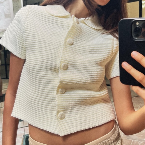 Zara chunky knit Peter Pan collar cardigan - Picture 1 of 4